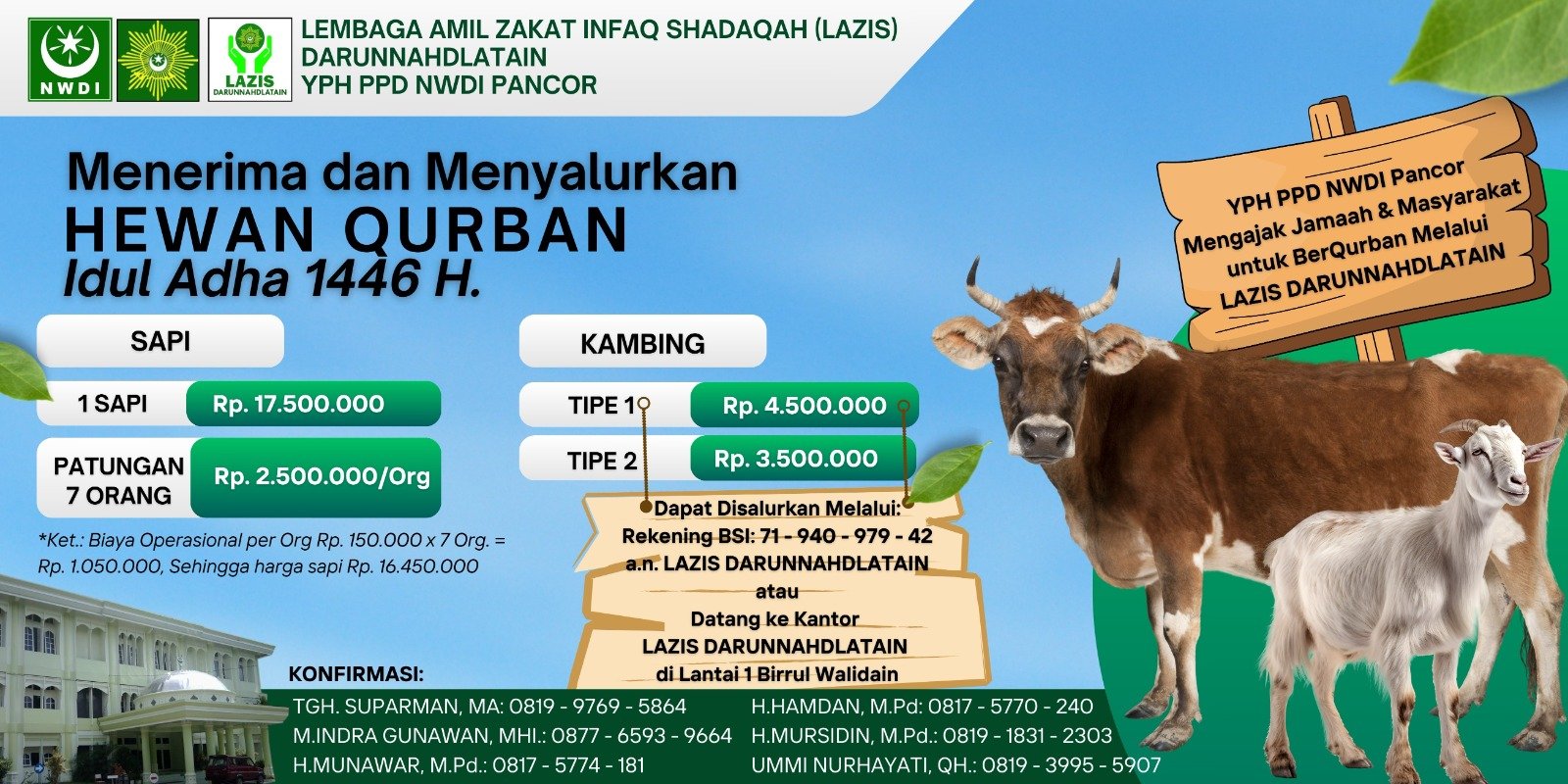 LAZIS Darunnahdlatain NWDI Pancor Ajak Jamaah dan Masyarakat Salurkan Qurban Idul Adha 1446 H