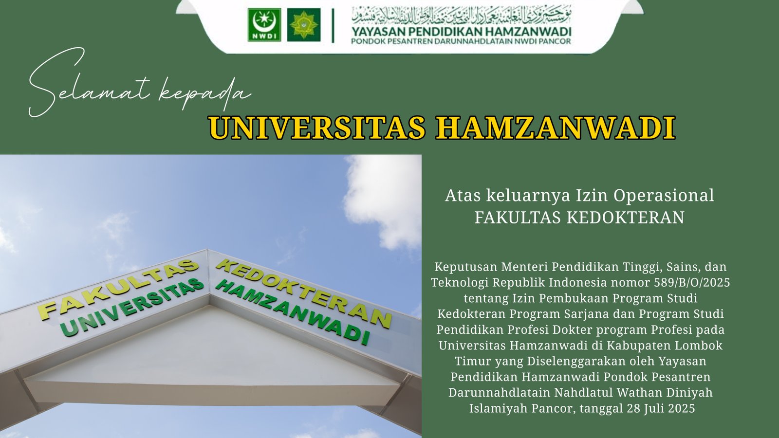 Universitas Hamzanwadi Resmi Miliki Fakultas Kedokteran, Siap Cetak Dokter Profesional dari Lombok Timur