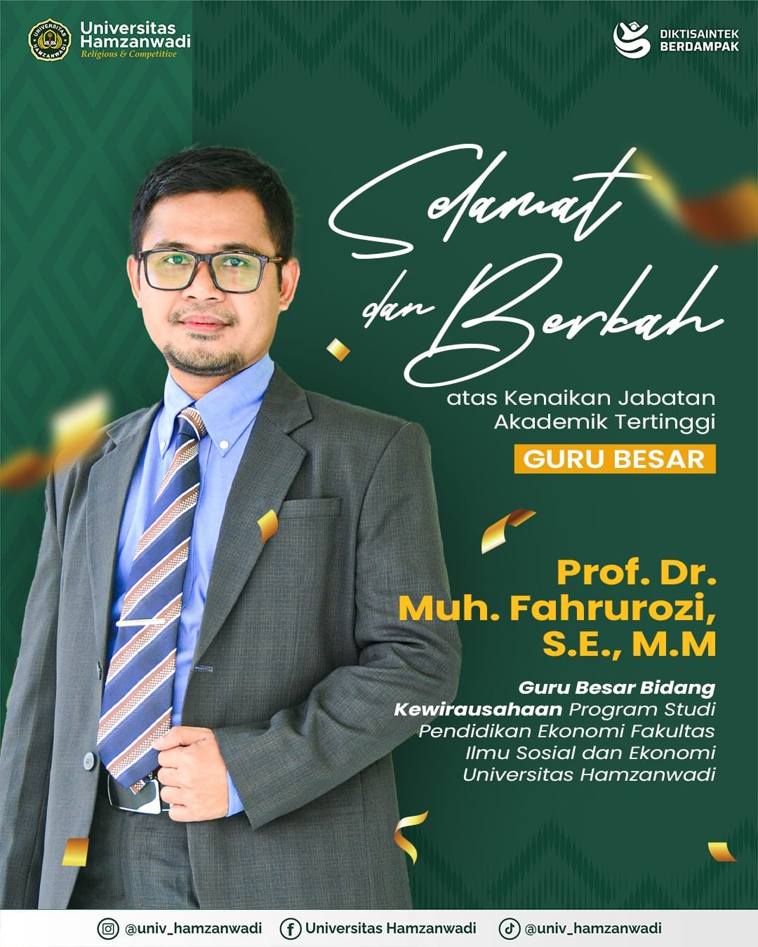 Prof. Dr. Muh. Fahrurozi, S.E., M.M. Raih Jabatan Akademik Tertinggi sebagai Guru Besar di Universitas Hamzanwadi